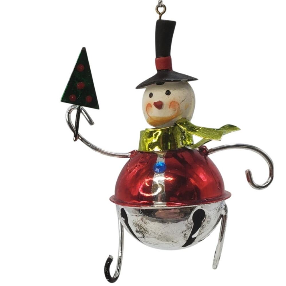 Metal Snowman Bell Christmas Ornament 4"